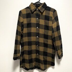 Olive Green and Black Plaid Button Up Flannel